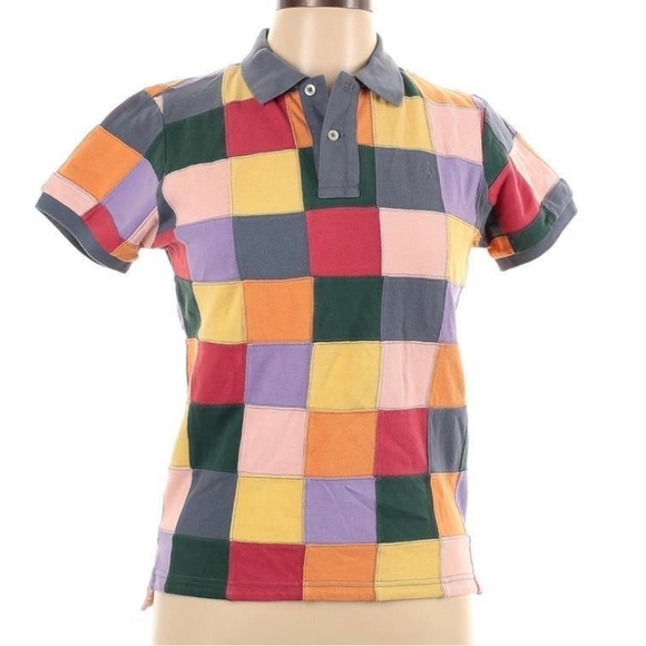 Ralph Lauren Tops - Ralph Lauren Women’ XS Vintage Multi-Color Patchwork Slim Fit Polo Shirt - GUC!